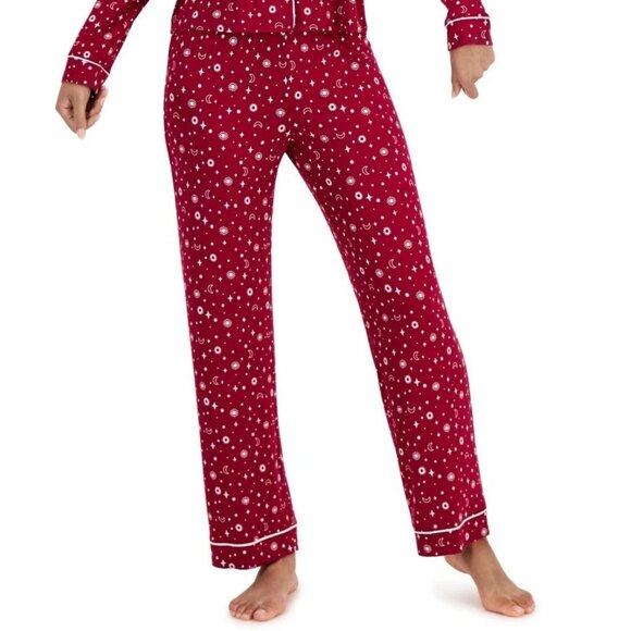 Jenni Women's 2-Piece Notch-Collar Pajama Set, Dark Red Suns and Moons, XS - Picture 3 of 4